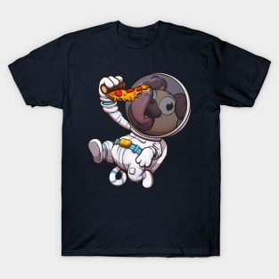 Astronaut Pug Eating Pizza Slice T-Shirt